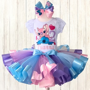 Stitch and Angel party tutu outfit, Stitch birthday party costume for baby girl