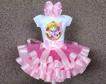 Princess Peach Birthday outfit, Personalized Princess Peach party birthday costume, Princess Peach 1st birthday tutu set