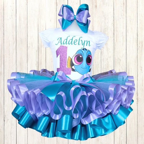 Dory Inspired Birthday Outfit, 1st Birthday Outfit for baby girl, Dory Shirt and Tutu Baby Toddler Child costume