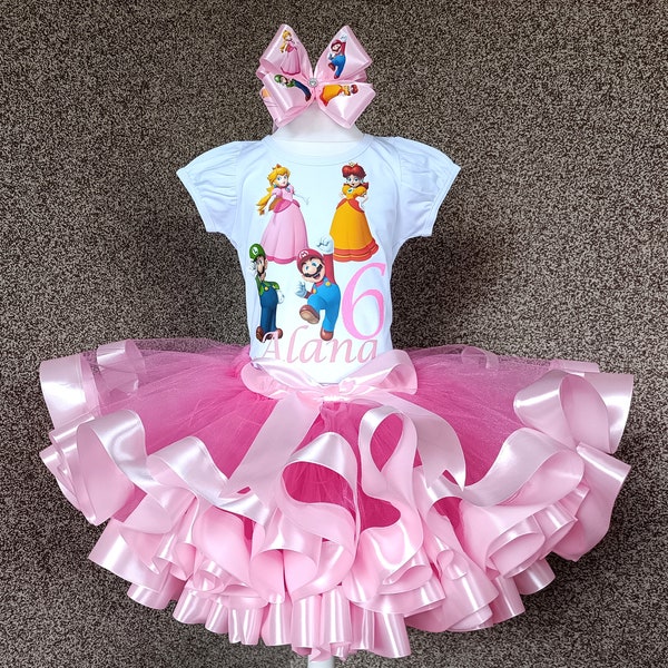 Princess Peach Birthday outfit, Personalized Princess Peach Daisy Mario and Luigi  party birthday costume tutu set