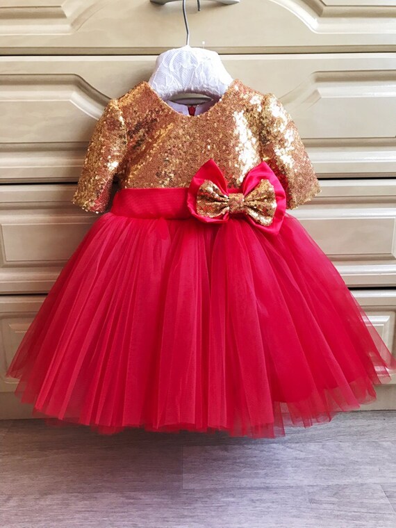 girls red and gold dress