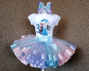 Birthday Princess Elsa and Anna party tutu outfit, Personalized Princess party birthday costume, Elsa Anna birthday tutu set