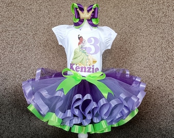 Princess Tiana party Birthday tutu outfit, Personalized Princess and the Frog party birthday costume, Tiana birthday tutu set