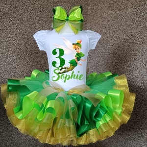 Tinker bell party Birthday tutu outfit, Personalized fairy party birthday costume, Tinker bell fairy birthday tutu set