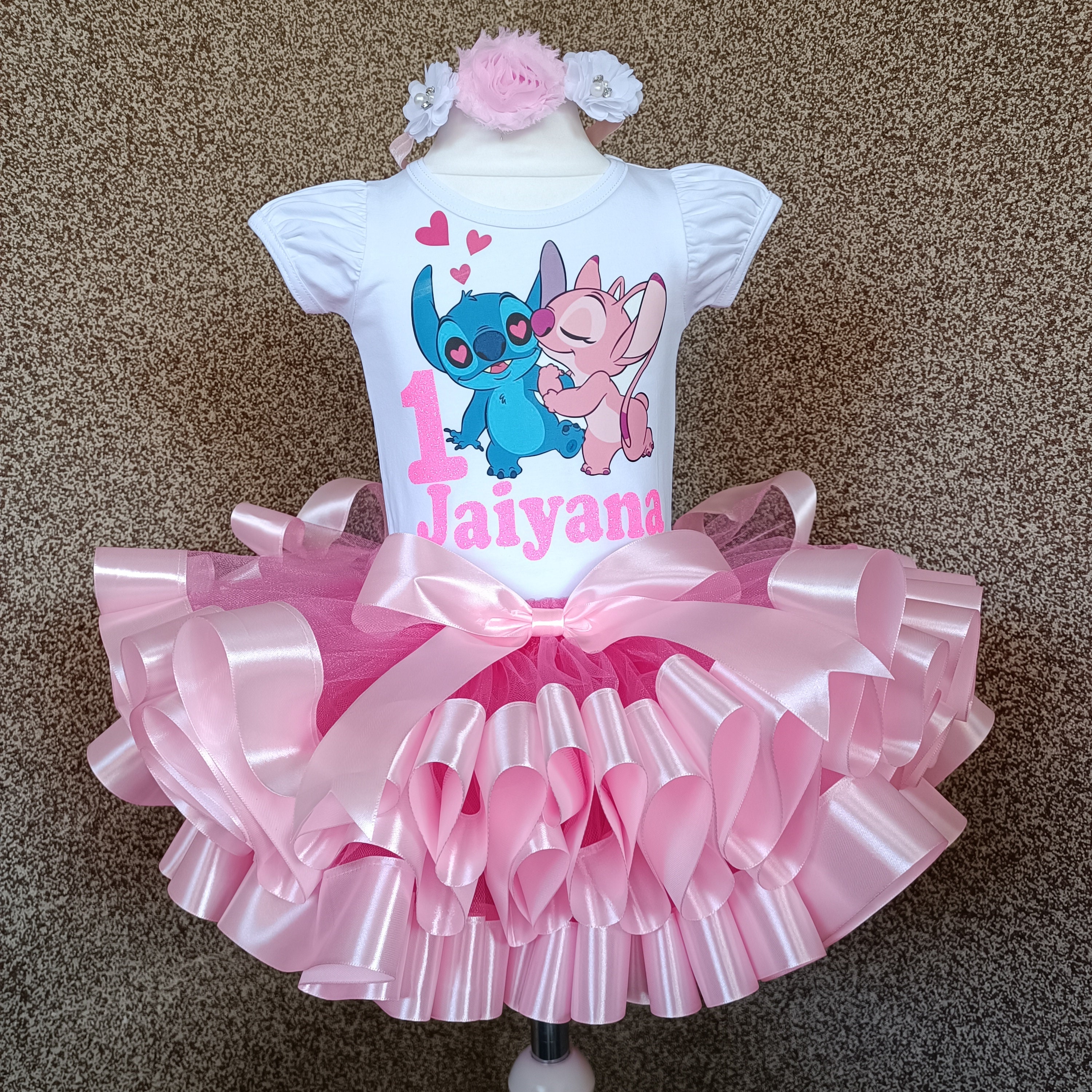 Stitch and Angel party tutu outfit Pink Stitch birthday party costume for baby girl Angel tutu set