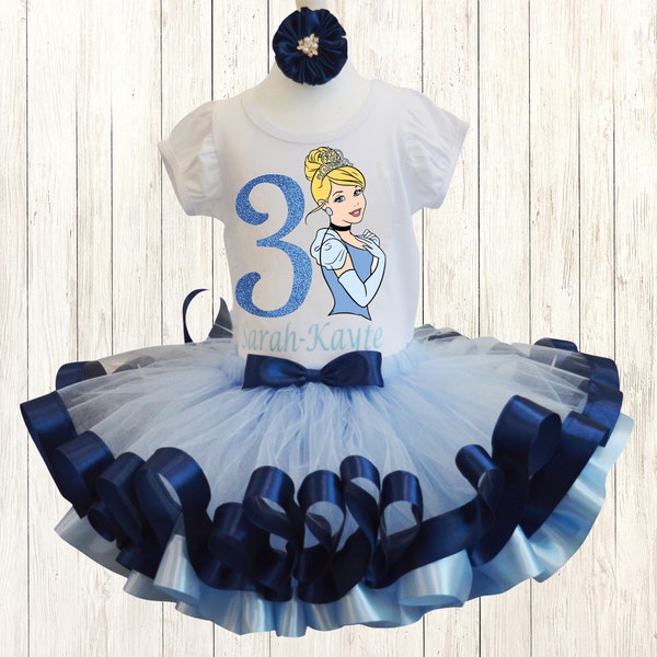 Princess Cinderella Birthday outfit, Personalized Princess in blue party birthday costume, Princess Themed party birthday tutu set