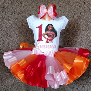 Moana Birthday Girl Tutu Set party outfit, Moana Party tutu set theme birthday dress, baby Moana outfit for baby girl