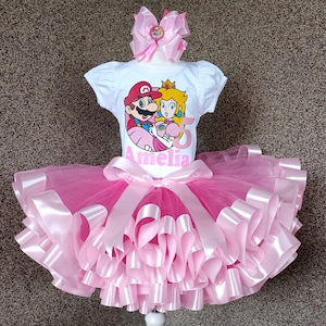 Princess Peach Birthday outfit, Personalized Princess Peach party birthday costume, Princess Peach 1st birthday tutu set