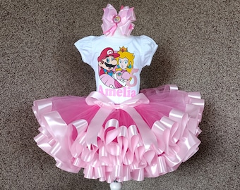 Princess Peach Birthday outfit, Personalized Princess Peach party birthday costume, Princess Peach 1st birthday tutu set