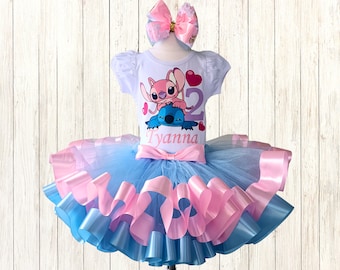 Stitch and Angel party tutu outfit, Stitch birthday party costume for baby girl