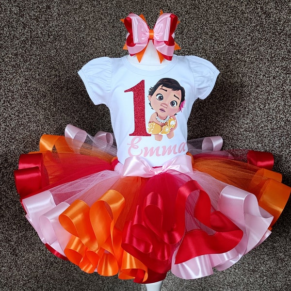 Baby Moana Birthday Girl Tutu Set party outfit, Moana Party tutu set theme birthday dress, baby Moana outfit for baby girl