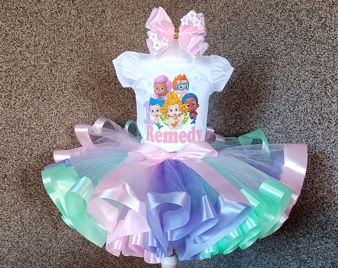 Baby Girl Bubble Guppies Birthday Tutu Outfit, Personalized Rainbow ...