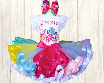 My little pony Birthday outfit for baby girl, Personalized My Little Pony party birthday costume, rainbow Pony party birthday tutu costume