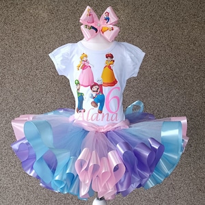 Princess Peach and Mario Birthday outfit, Personalized Princess Peach Daisy Mario and Luigi  party birthday costume tutu set