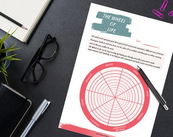 Wheel of life printable life coaching life balance wheel self improvement Wheel of balance worksheet INSTANT DOWNLOAD PDF Gift for her