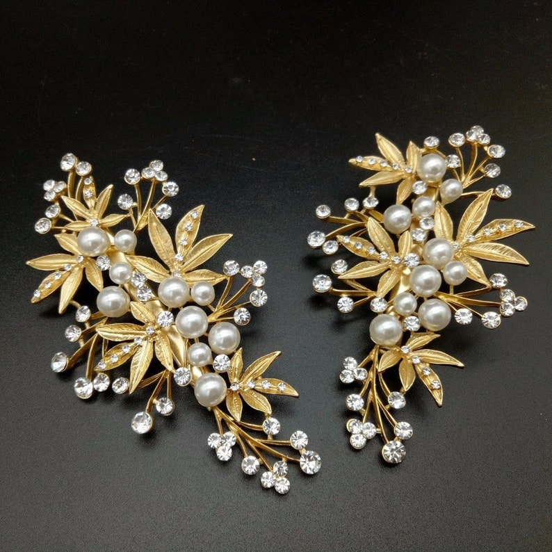 Hair Accessories,2Pcs Gold Color Leaves Hair Clips Wedding Hair Accessories For Women Headpiece Pearls Crystal Bridal Hair Jewelry Gifts