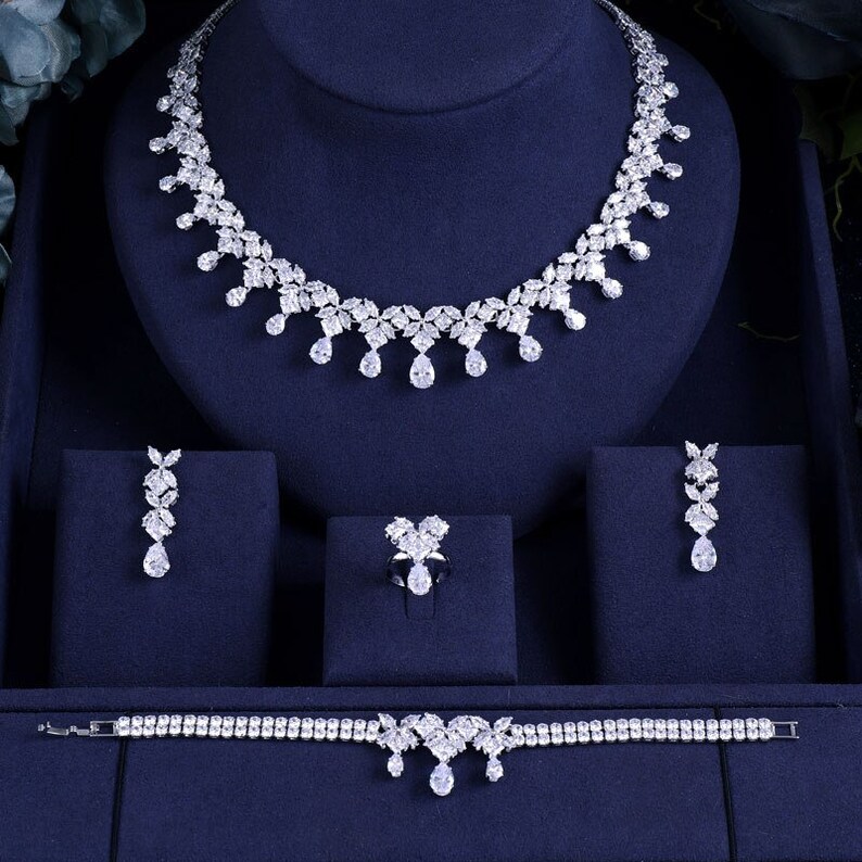Luxury CZ Crystal Wedding Jewelry Sets 4pcs Bridal Zirconia full jewelry sets For Women Party