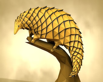 Pangolín, Lagarto, Papercraft, Pangolin, Pepakura, Lowpoly, Low Polygon, 3D Papercraft, hecho a mano, Esculturas de papel, Origami DIY, Diseño de decoración