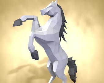 White Horse, Papercraft, Pepakura, Lowpoly, Low Polygon, 3D Papercraft, handmade, Paper Sculptures, DIY origami, Design, Decor