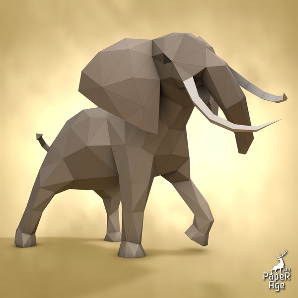 Éléphant d'Afrique, Papercraft, Pepakura, Lowpoly, Low Polygon, 3D Papercraft, fait main, Sculptures en papier, DIY origami, Design, Décor