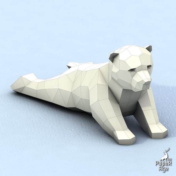 Ours polaire, ours blanc, petit ours, Papercraft, Pepakura, Lowpoly, Low Polygon, 3D Papercraft, Sculptures en papier faites à la main DIY origami Design