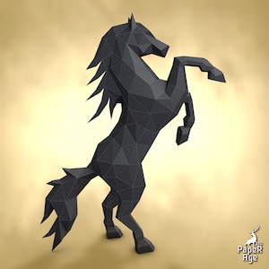 Cavallo nero, Papercraft, Pepakura, Lowpoly, Basso poligono, Papercraft 3D, fatto a mano, sculture di carta, origami fai da te, Design, Arredamento