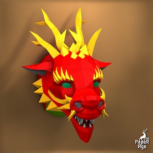 Drago cinese, Papercraft, Pepakura, Lowpoly, Low Polygon, Papercraft 3D, fatto a mano, sculture di carta, origami fai da te, decorazioni