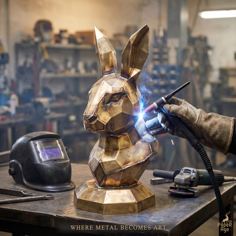 DIY Metal Rabbit Sculpture Template Dxf Pdf | Low Poly Zodiac Bust of ...