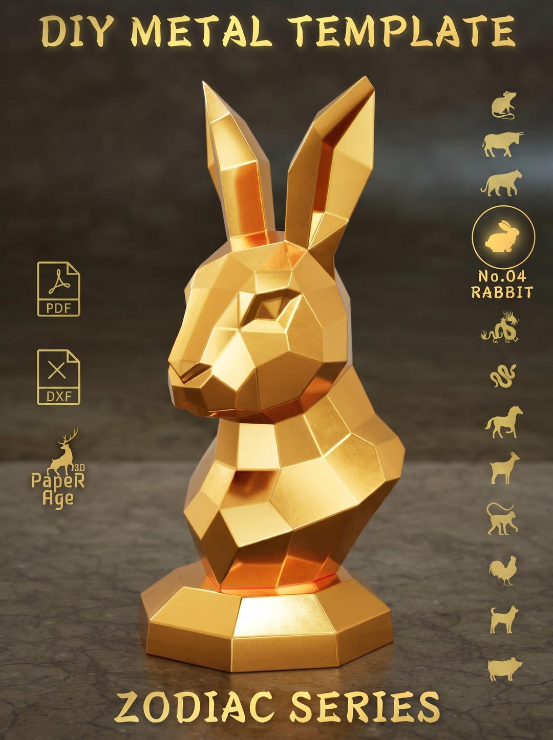 DIY Metal Rabbit Sculpture Template Dxf Pdf | Low Poly Zodiac Bust of ...