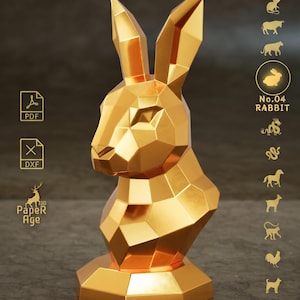DIY Metal Rabbit Sculpture Template dxf pdf | Low Poly Zodiac Bust of Rabbit | Welding Project | 3D Papercraft Pattern | CNC Laser Cut File