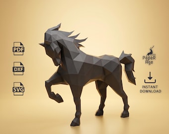 Horse, Papercraft, Pepakura, Lowpoly, Low Polygon, 3D Papercraft, handmade, Paper Sculptures, DIY origami, Design, Decor