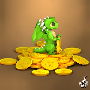 Little Dragon, Dragon Papercraft, Symbol of wealth, Green dragon, Pepakura, New Year, Lowpoly, handmade, Paper Sculptures, DIY origami paper