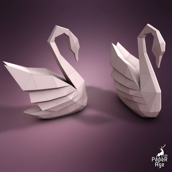 Cygne, Papercraft, Pepakura, Lowpoly, Low Polygon, Papercraft 3D, fait main, Sculptures en papier, Origami DIY