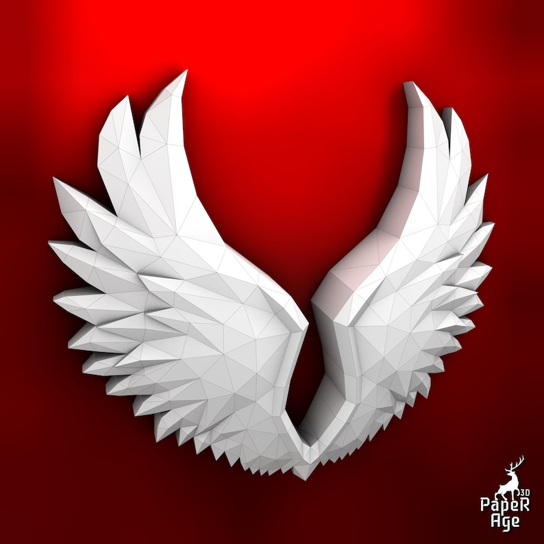 Puede incluir: Alas blancas de papel en un dise&ntilde;o sim&eacute;trico plegado. Las alas est&aacute;n hechas de tri&aacute;ngulos y est&aacute;n dispuestas de forma que se asemejan a las alas de un p&aacute;jaro. Las alas est&aacute;n sobre un fondo rojo.