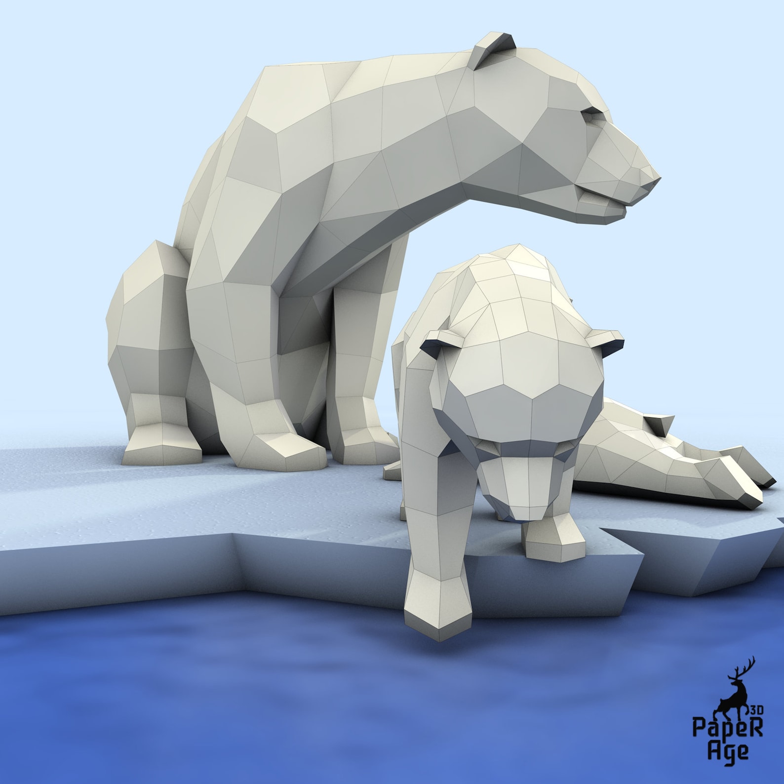 Polar Bear, Little Bear, Polar Bear, Papercraft, Pepakura, Lowpoly Low