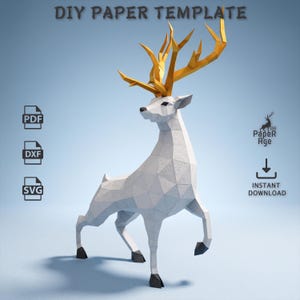 Cerf royal, Papercraft, Pepakura, Lowpoly, Low Polygon, 3D Papercraft, fait main, Sculptures en papier, Origami DIY, Design, Décoration
