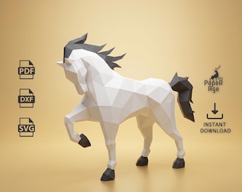 Horse, Papercraft, Pepakura, Lowpoly, Low Polygon, 3D Papercraft, handmade, Paper Sculptures, DIY origami, Design, Decor