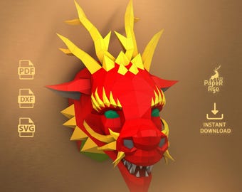 Chinese Dragon, Papercraft, Pepakura, Lowpoly, Low Polygon, 3D Papercraft, handmade, Paper Sculptures, DIY origami, Decor