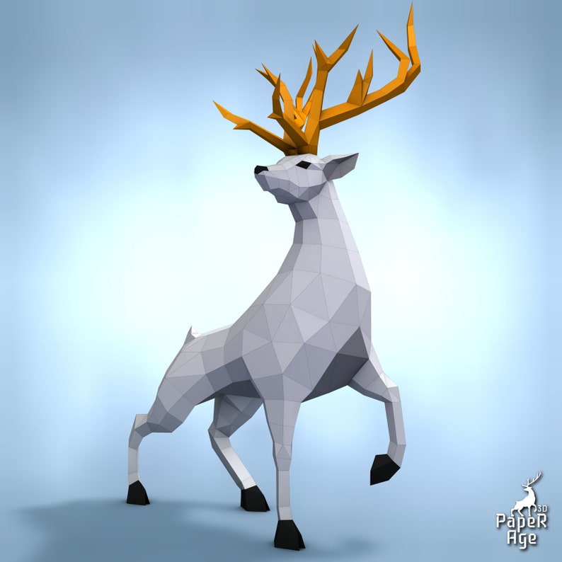 Royal Deer Papercraft Pepakura Lowpoly Low Polygon 3D Etsy