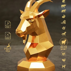 DIY Metal Goat Sculpture Template dxf pdf | Low Poly Zodiac Bust of Goat | Welding Project | 3D Papercraft Pattern | CNC Laser Cut File