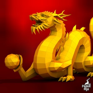 Dragón Chino, Papercraft, Dragón Bigote Pepakura, Lowpoly, Polígono Bajo, Papercraft 3D, hecho a mano, Esculturas de Papel, Origami DIY, Decoración