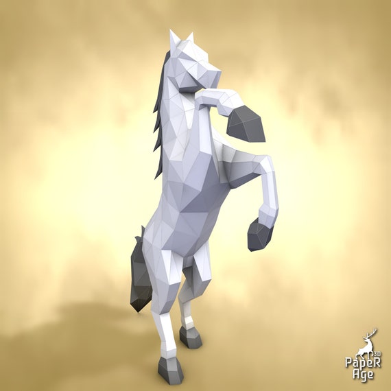 White Horse Papercraft Pepakura Lowpoly Low Polygon 3d Papercraft Handmade Paper Sculptures Diy Origami Design Decor