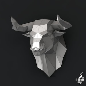 Toro, Papercraft, Pepakura, Lowpoly, Low Polygon, 3D Papercraft, fatto a mano, Sculture di carta, Origami fai da te, Design, Arredamento