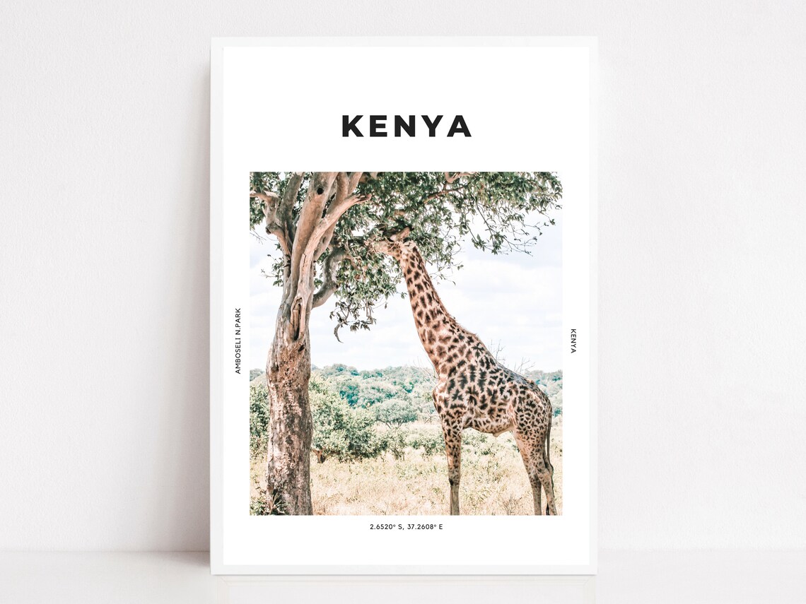 Impresión de Kenia cartel de la jirafa Africa pared arte | Etsy
