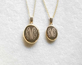 Monogram Personalized Oval Locket, Gold Filled, Silver, Minimalist Gifts, Engraved Necklace