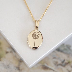Dandelion Flower Oval Locket Necklace, 14K Gold, Silver, Gold Filled Personalized Gifts
