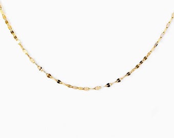14K Solid Gold 1.7mm Glitter Sequin Chain Necklace, Layering Gold Chain