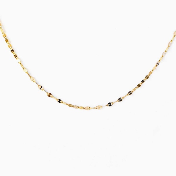 14K Solid Gold 1.7mm Glitter Sequin Chain Necklace, Layering Gold Chain