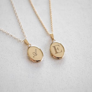 Personalized Initial Letter Oval Locket, Gold Filled, Silver, Minimalist Gifts, Bridesmaid Gifts image 1