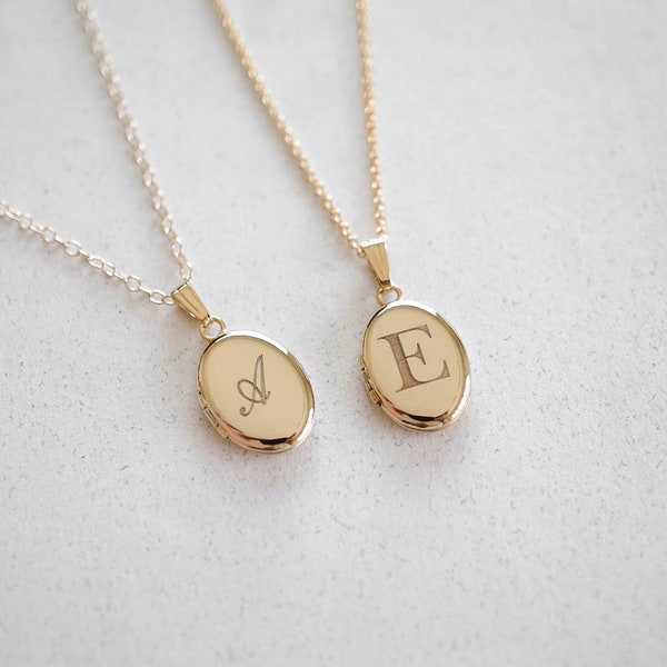 Personalized Initial Letter Oval Locket, Gold Filled, Silver, Minimalist Gifts, Bridesmaid Gifts